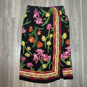 Vintage Intriguing Threads Tropical Midi Skirt -‎ SIZE 12 Faux Wrap Vacation